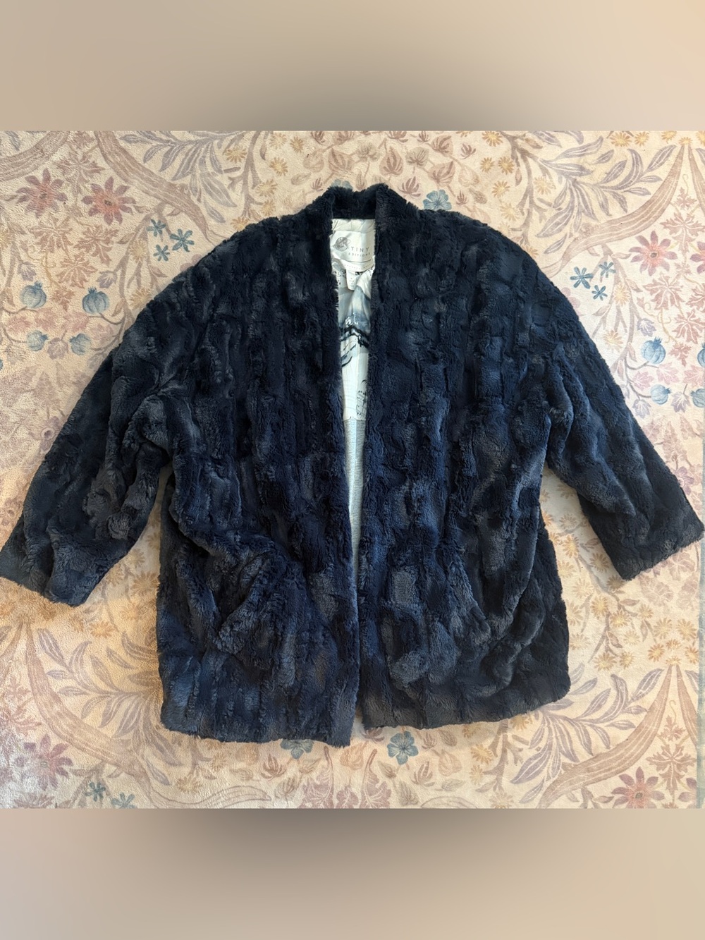 Anthropologie Faux Fur Open-Front Jacket - Navy